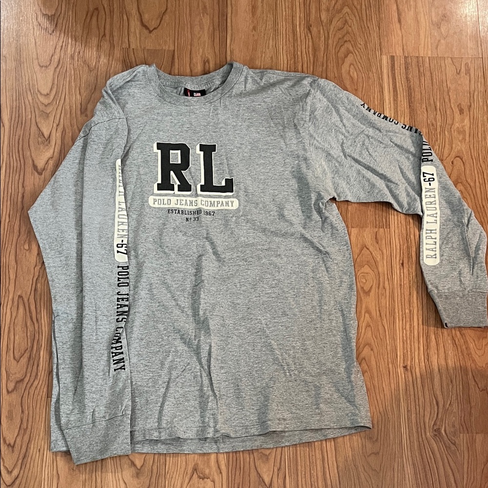 Ralph Lauren Polo Jeans Gray Long Sleeve Tee Y2K size medium